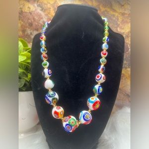 Millefiori Beaded Necklace - about 25 inches